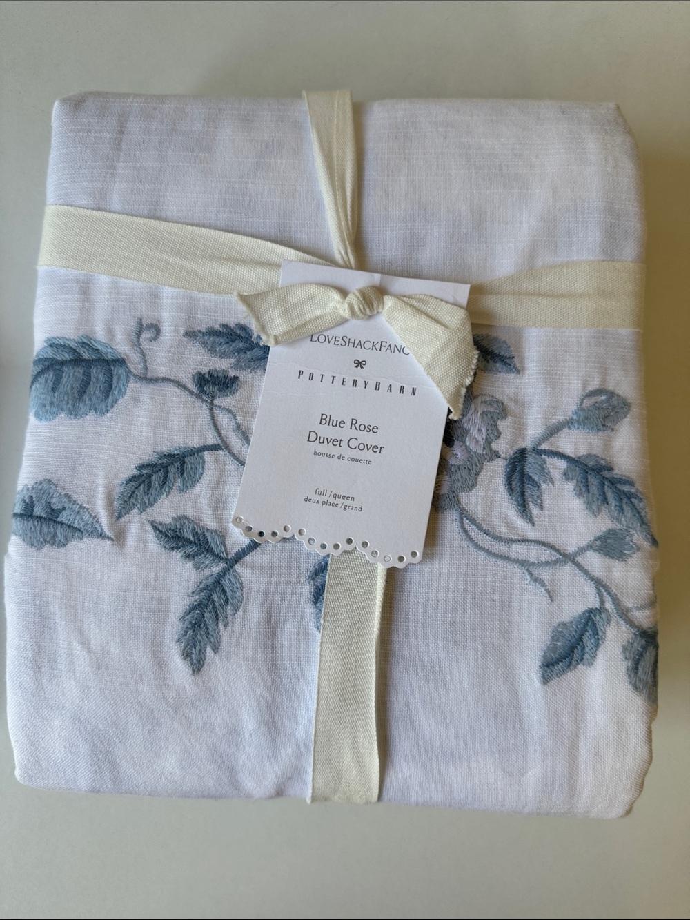 NEW Pottery Barn LoveShackFancy White Duvet & Shams with Blue Rose Print - Picture 8 of 16